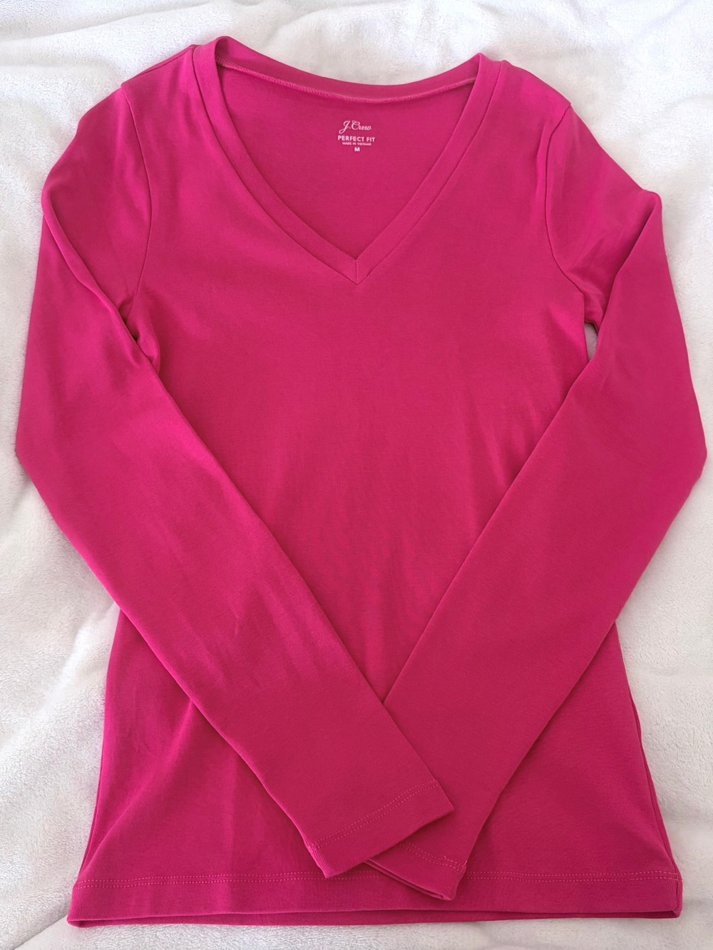 J. Crew Bright Pink V-Neck Long Sleeve Tee 100% Cotton